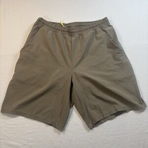 Lululemon Shorts Mens Large Khaki Ripstop Lined Drawstring Athletic Zip Pocket